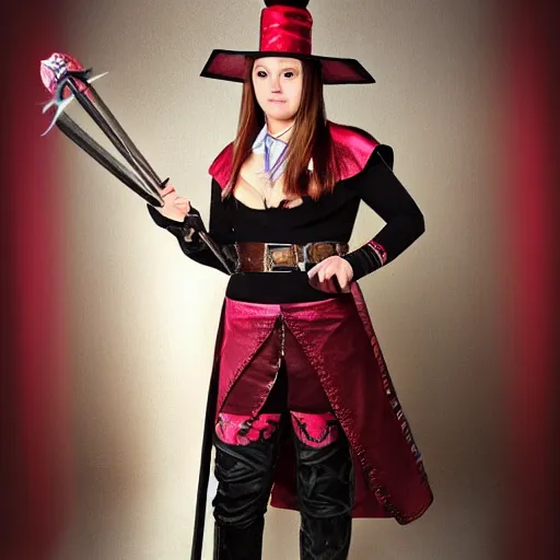 Prompt: full body photo of a female magician warrior