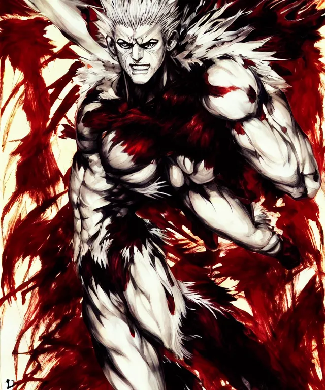 Prompt: garou!!!, awakened garou!!! collaborative painting by greg ruthowski, yoshikata amano, yoji shinkawa, highly detailed, complex, exquisite and beautiful, 4 k, 8 k, artstation