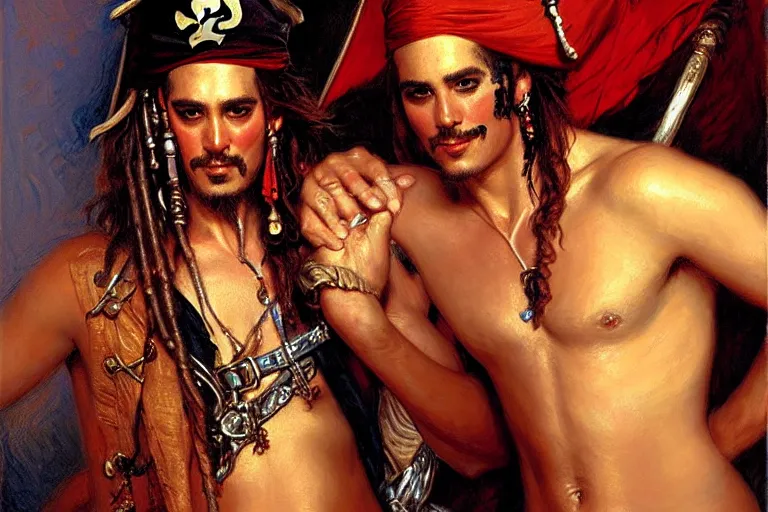 Image similar to attractive male, pirates of the caribbean, painting by gaston bussiere, craig mullins, j. c. leyendecker, tom of finland