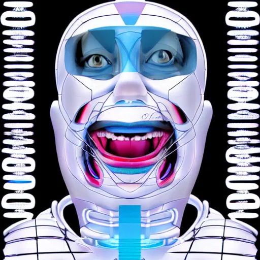 Image similar to A symmetric laughing robot portrait, beautiful!!! digital art