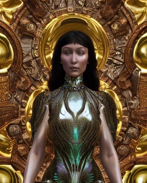 Image similar to a highly detailed metahuman 4 k close up render of an alien goddess bella hadid monument festival makeup in iris van herpen dress schiaparelli in diamonds crystals swarovski and jewelry iridescent in style of alphonse mucha gustav klimt trending on artstation made in unreal engine 4