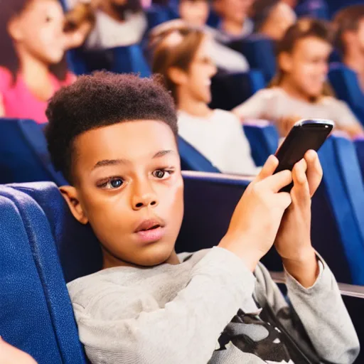 Image similar to annoying kid on his phone in the movie theater