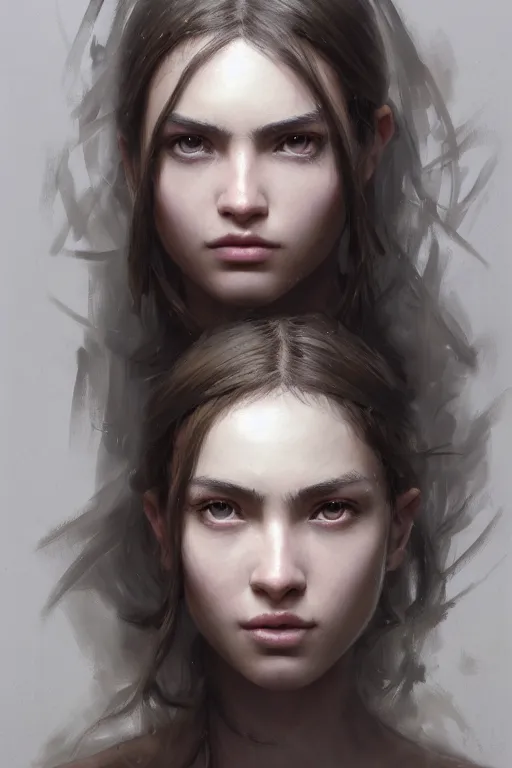 Image similar to a photorealistic painting of an attractive young girl, partially clothed in battle armor, olive skin, long dark hair, beautiful bone structure, symmetrical face, perfect eyes, intricate, elegant, digital painting, concept art, illustration, sharp focus, minimal artifacts, from Metal Gear, in the style of Ruan Jia and Mandy Jurgens, by Greg Rutkowski, trending on Artstation, award winning