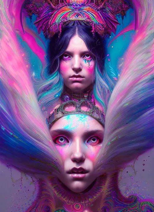 Image similar to hyper detailed ultra sharp hallucinogenic trance girl, warpaint aesthetic, synthwave, colorful, psychedelic, ornate, intricate, digital painting, concept art, smooth, sharp focus, illustration, art by tom bagshaw and greg rutkowski and hannah yata, trending on artstation 8 k