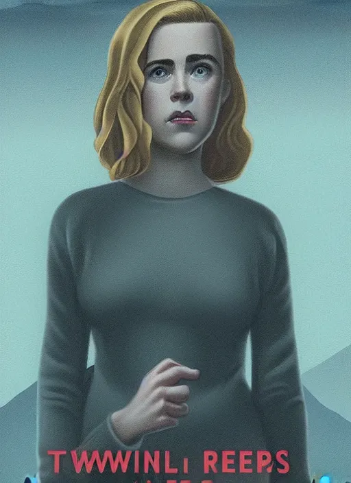 Image similar to Twin Peaks movie poster artwork by Michael Whelan and Tomer Hanuka, Rendering of Kiernan Shipka discovers the den of snakes, from a scene from Twin Peaks, clean, full of detail, Matte painting, trending on artstation and unreal engine