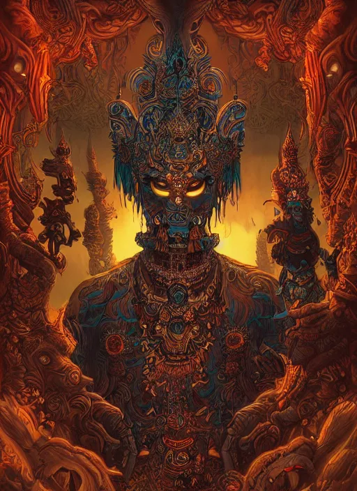 Prompt: a photorealistic dramatic hyperrealistic full frame render of a beautiful eerie comic style thai ramakien character rama by joe fenton, dan mumford, color poster art design, beautiful dynamic dramatic dark moody lighting, shadows, cinematic atmosphere, octane render, 8 k