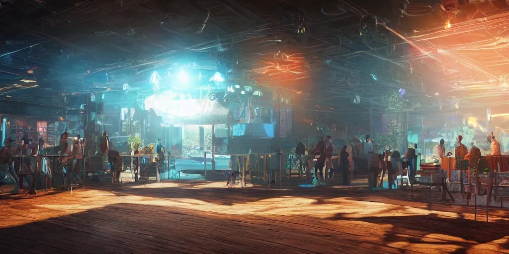 Image similar to fever disco traveller festival, unreal 5, hyperrealistic, realistic, photorealistic, dynamic lighting, highly detailed, cinematic landscape, studio landscape, studio lighting