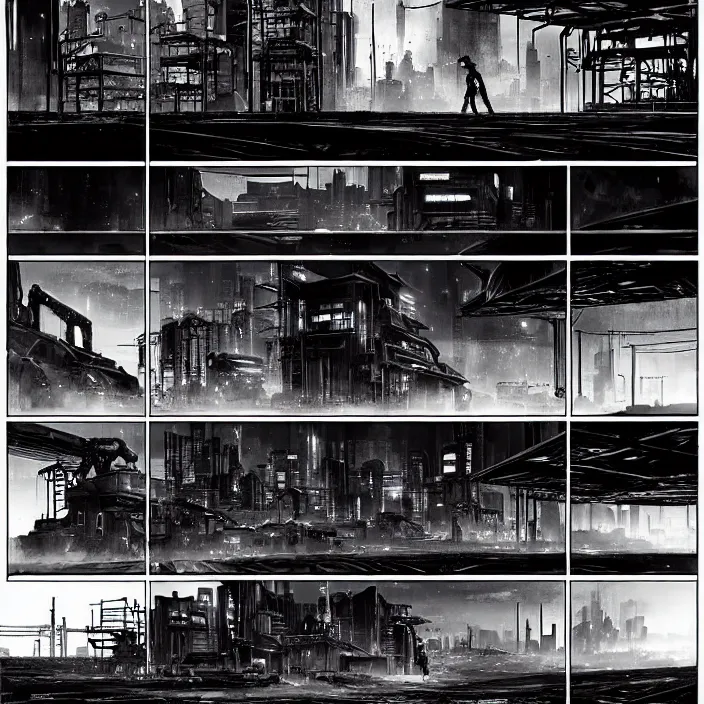 Image similar to a big modern box / booth stands next to a coal mine. storyboard, scifi cyberpunk. by gabriel hardman, joe alves, chris bonura. cinematic atmosphere, detailed and intricate, perfect anatomy