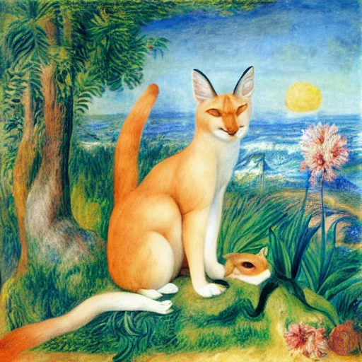 Prompt: summer looming geometric ocean cube caracal grill sap flora , by Leonardo da Vinci and Pierre-Auguste Renoir and Maria Sibylla Merian , vaporwave , 2D game art , An arcylic art