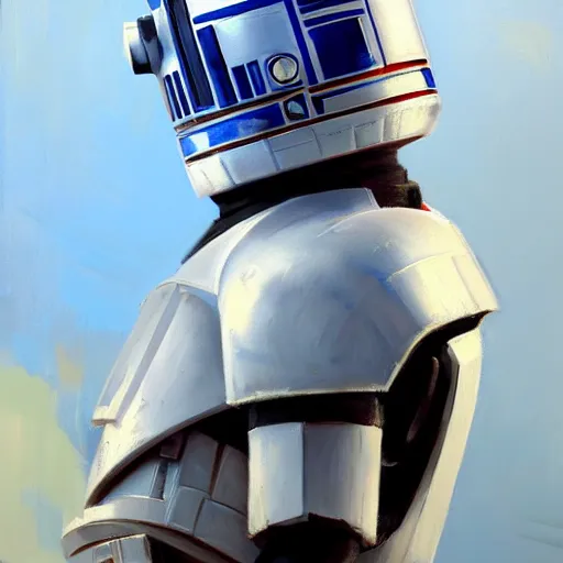 Prompt: greg manchess portrait painting of r 2 d 2 as overwatch character, medium shot, asymmetrical, profile picture, organic painting, sunny day, matte painting, bold shapes, hard edges, street art, trending on artstation, by huang guangjian and gil elvgren and sachin teng