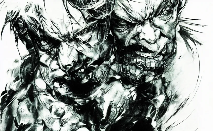 Image similar to yoji shinkawa drawing of gollum, metal gear solid