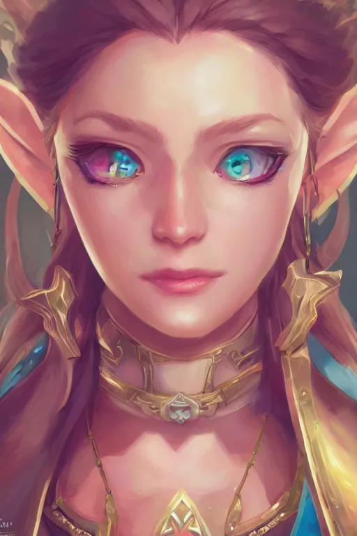 Prompt: a portrait of Zelda, by Stanley Artgerm Lau, WLOP, Rossdraws, James Jean, Andrei Riabovitchev, Marc Simonetti, and Sakimichan, trending on artstation