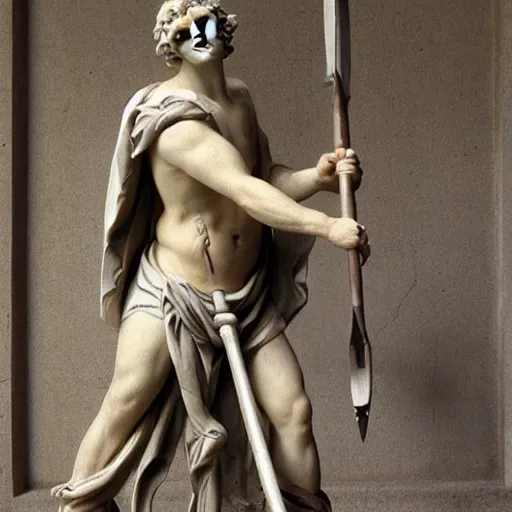 Prompt: a marble statue of a man holding a square shovel like a sword, renaissance style