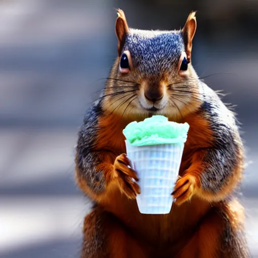 Image similar to A fat squirrel eating icecream