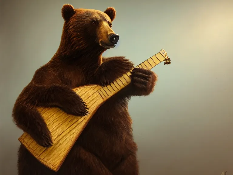 Image similar to bear plays the balalaika, Oil Painting, Trending on Artstation, octane render, Insanely Detailed, 8k, HD