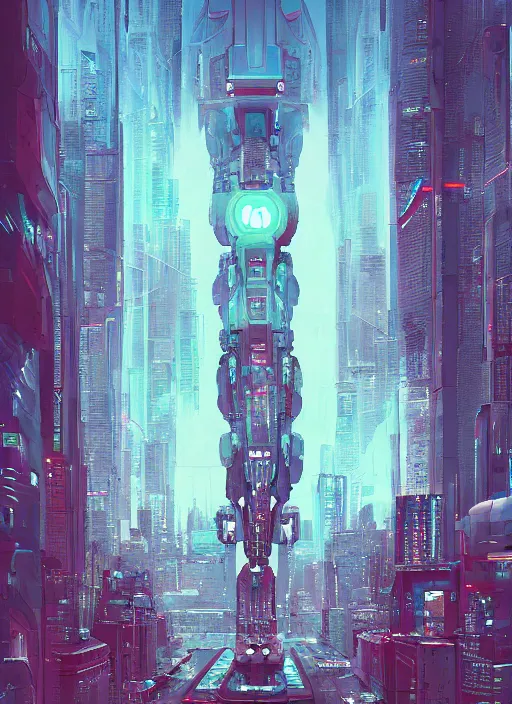 Image similar to a painting of a giant robot standing in front of a city, cyberpunk art by beeple art by james jean, behance contest winner, nuclear art, dystopian art, apocalypse art, sci - fi