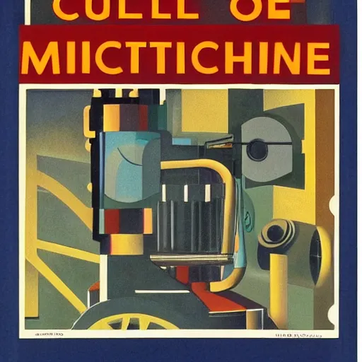 Prompt: technical book cover, 1 9 5 0, cult of the machine : precisionism and american art