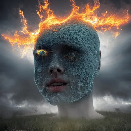 Prompt: extremely realistic Pulsing elemental Virtues figure infused with crystalline fire Painting by Erik Johansson