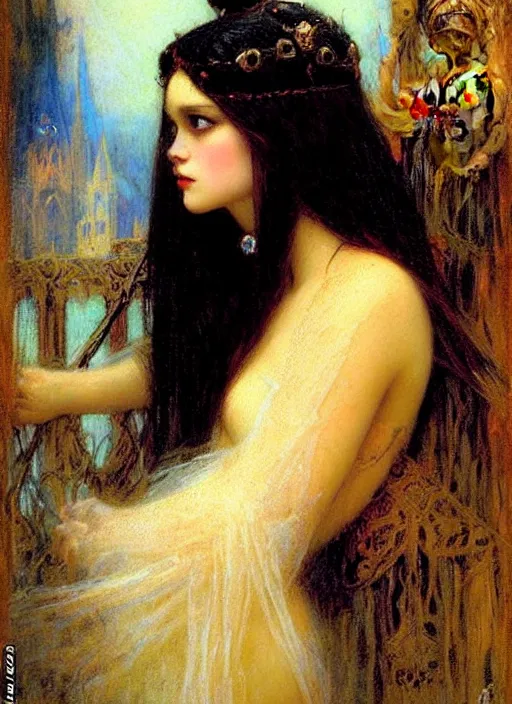 Image similar to gothic princess vertical portrait. by gaston bussiere