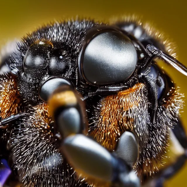 Image similar to a macro 8k photograph of robotic bees, nature photography, macro