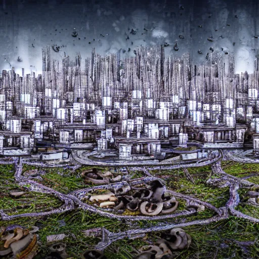 Image similar to city made out of mushroom housing, realistic, hdr, hdd, clear image,