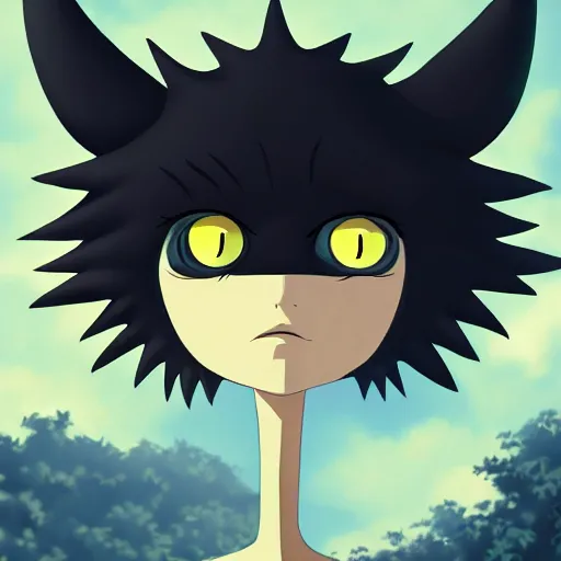 Prompt: black creature with big eyes in ghibli artstyle, high details, high quality, 4 k