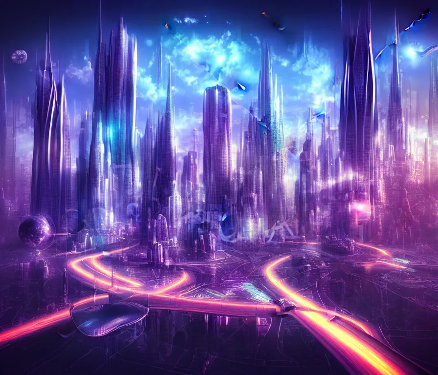 Image similar to futuristic city dream like cute things the future belongs to those who believe in the beauty of their dreams, high resolution