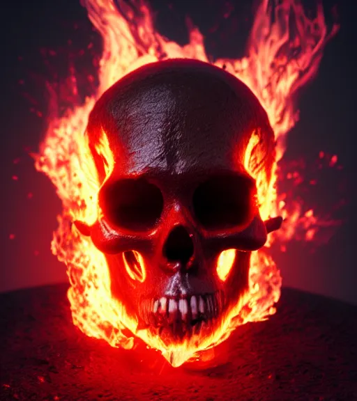 Image similar to epic render of burning skull, octane render, trending on artstation, macro photography