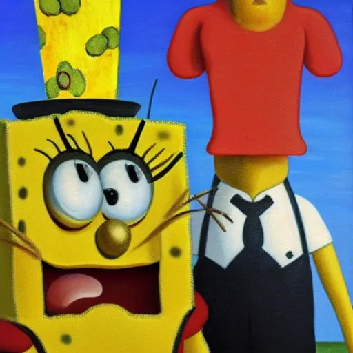 Prompt: a grant wood painting of the spongebob and patrick, oil on canvas, art