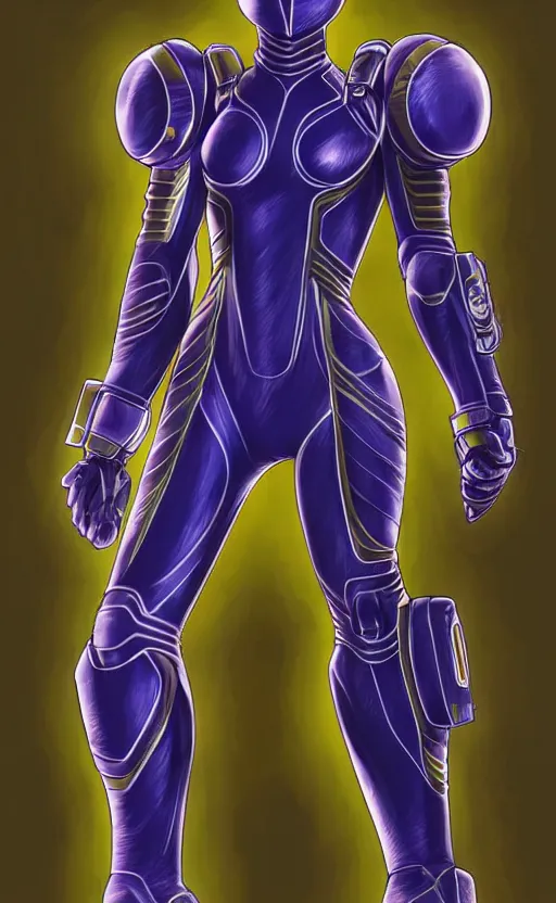 Image similar to samus aran bioorganic varia suit, energetic varia suit, full body portrait, highly detailed, intricate, concept art, vertical portrait