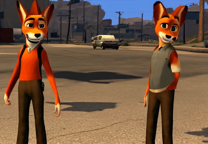Prompt: A screenshot of Nick Wilde as Officer Tenpenny in GTA San Andreas.