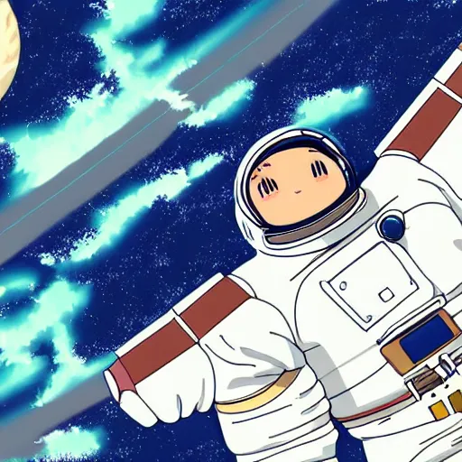 Image similar to an anime astronaut relaxing in space, manga character, anime, vector art, glitchcore, studio ghibli,