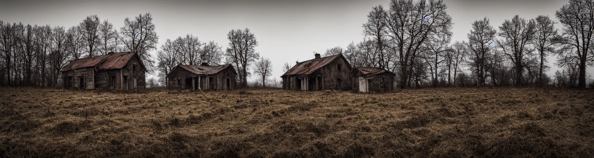 Image similar to landscape, dead nature, eastern european house, farm, abandoned, lifeless, winter, mud, atmospheric, mystical, very detailed 4 k