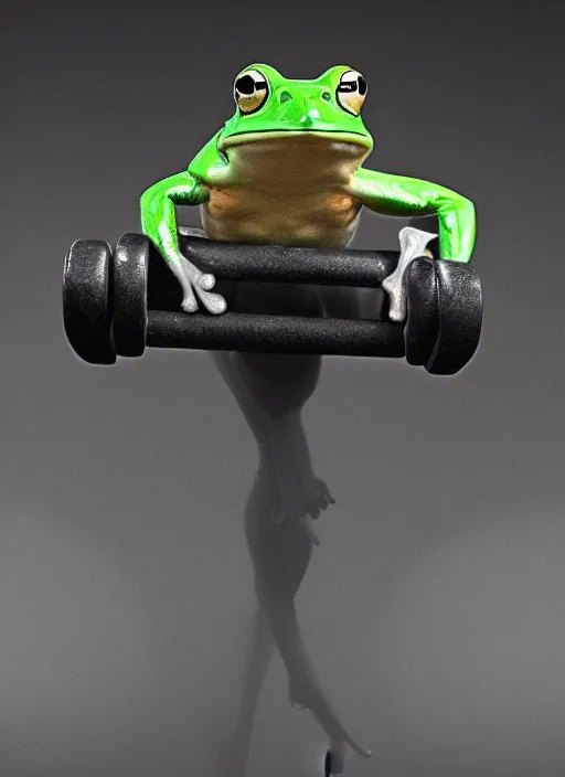 Image similar to a frog lifting weights,4k