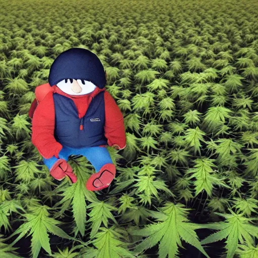 Image similar to randy marsh from south park sitting in the field of weed he grows on tegridy farms, 4 k