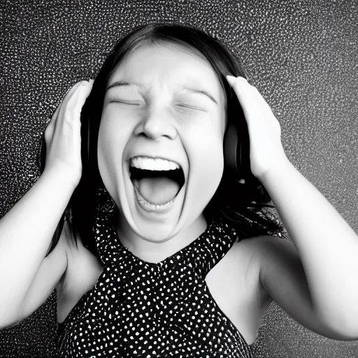 Image similar to person screaming covering their ears black and white static background