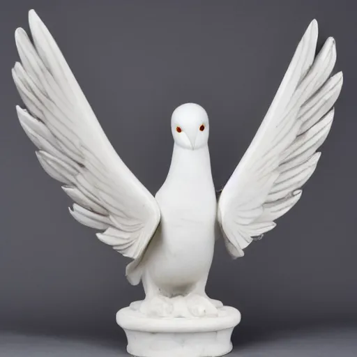 Prompt: sculpture of a smooth white dove with wings extended in marble with viens