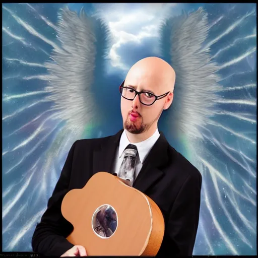 Image similar to Doug Walker Nostalgia Critic as an angel in heaven