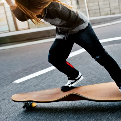 Prompt: graphic of a teenage girl pushing a skateboard side view