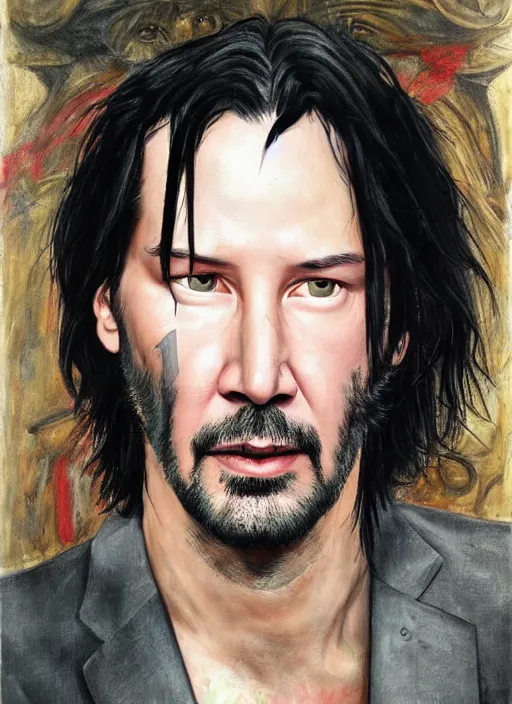 Prompt: highly realistic portrait of Keanu Reeves, by Marc Ryden and Simon Bisley