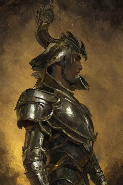 Image similar to a masculine elegant man from sideview with large shoulders, armor, and wearing golden laurel wreath, ethereal horror fantasy art by greg rutkowski and magali villanueve and monet con