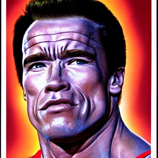 Image similar to arnold schwarzenegger in the running man, looks photorealistic, hyper-detailed portrait