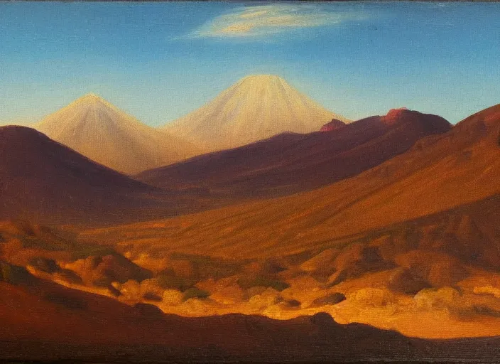 Prompt: el teide, tenerife in the style of hudson river school of art, oil on canvas