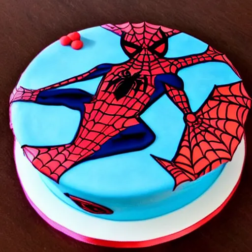 Prompt: a beautiful birthday cake with a design based on spider - man, amazing beautifully decorated cake