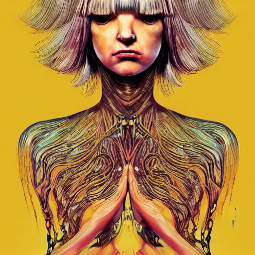 Image similar to portrait of crazy beautiful singer sia kate isobelle furler, ymmetrical, by yoichi hatakenaka, masamune shirow, josan gonzales and dan mumford, ayami kojima, takato yamamoto, barclay shaw, karol bak, yukito kishiro