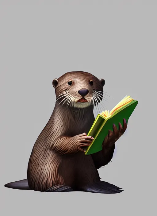 Image similar to cute Otter Student reading a book, unreal 5, concept art, trending on google