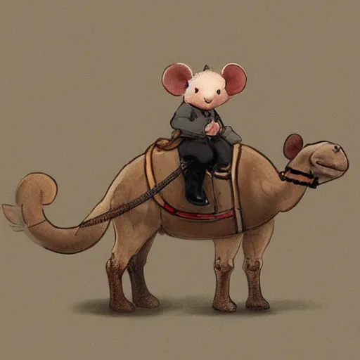 Prompt: A cute mouse riding a camel in Victorian London, digital art, trending on Artstation