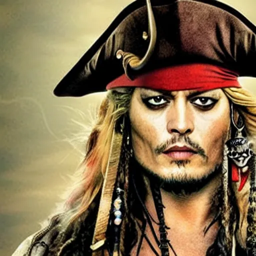 Image similar to margot robbie replacing johnny depp in the lead role in pirates of the caribbean ( 2 0 2 4 ) film poster