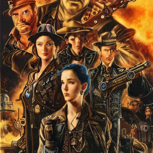 Image similar to steampunk action adventure movie poster by drew struzan,