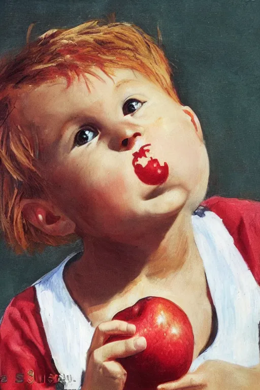 Image similar to a girl eating an apple by dr. suess